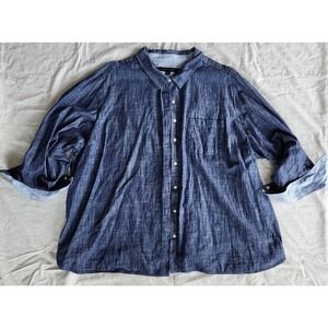 Tommy Hilfiger Women's 2X Chambray Denim Blue Long Sleeve Button Down Shirt